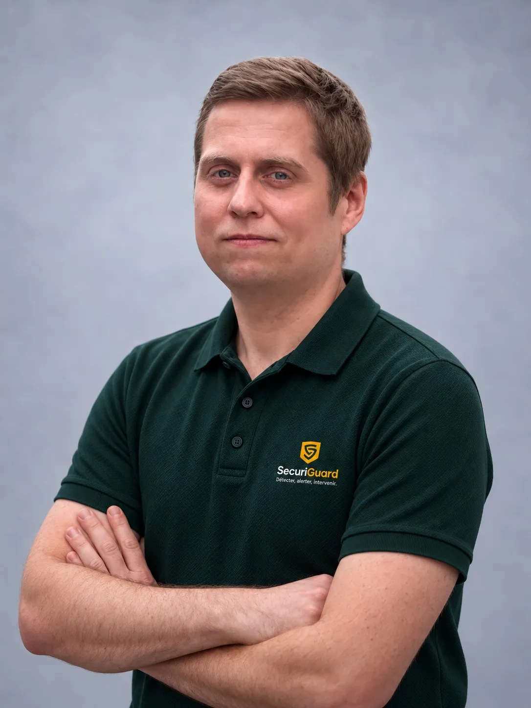 Louis, commercial SecuriGuard, en polo SecuriGuard